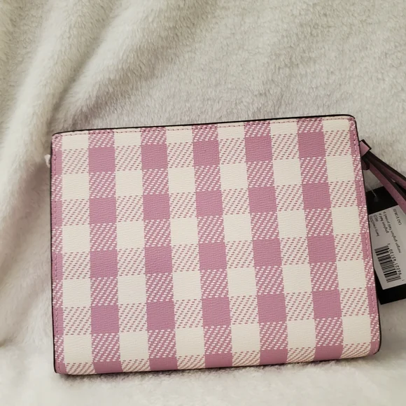 Kate Spade Light Purplish Pink and White Check Print Wristlet - NEW - Picture 2 of 11